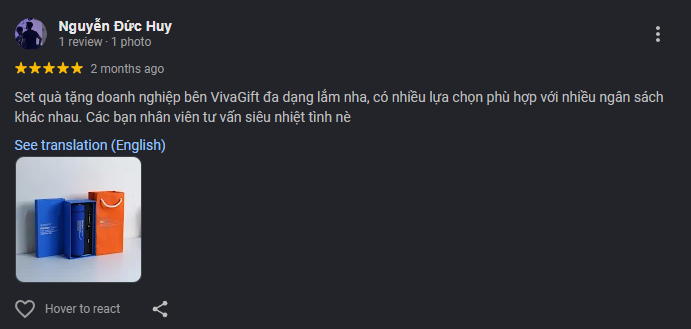 Ảnh chụp review Google Maps của Nguyễn Đức Huy về VivaGift