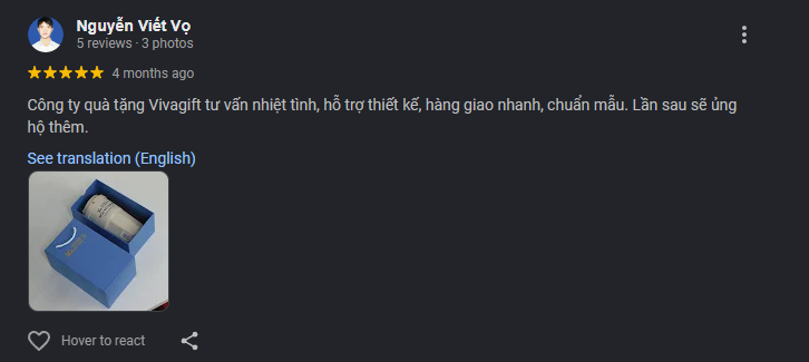 Ảnh chụp review Google Maps của Nguyễn Viết Vọ về VivaGift
